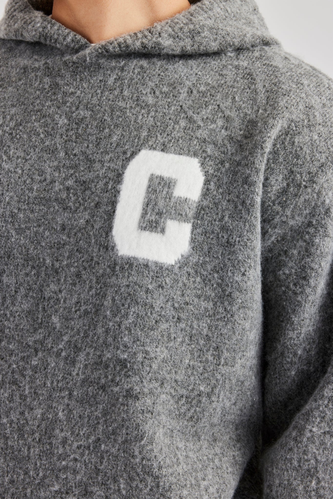 Oversize-Strick-Hoodie aus gebürstetem Strick - Anthrazit